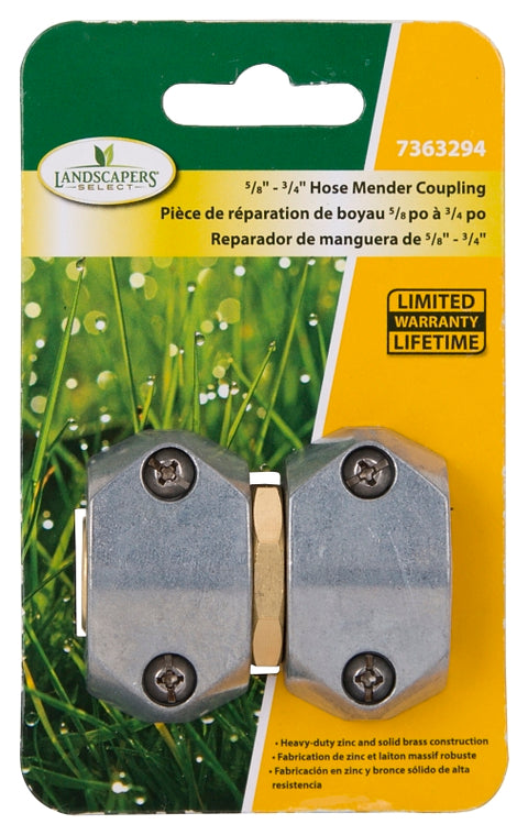 Landscapers Select GC535 Hose Mender, 5/8 to 3/4 in, Brass and zinc, Brass and Silver