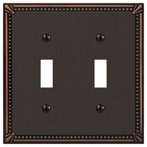 Amerelle Imperial 74TTDB Wallplate, 4-13/16 in L, 4-13/16 in W, 2 -Gang, Metal, Aged Bronze, Pack of 3