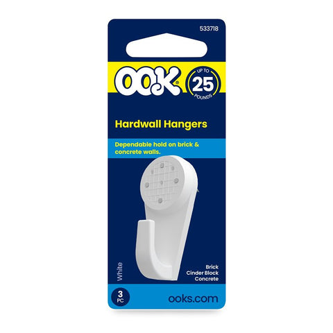 OOK 50096 Hardwall Hanger, 25 lb, Plastic, White