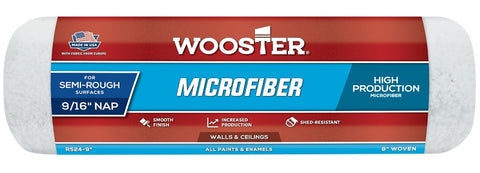 Wooster R524-9 Roller Cover, 9/16 in Thick Nap, 9 in L, Microfiber Cloth Cover, Green