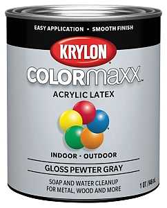 Krylon K05644007 Paint, Gloss, Pewter Gray, 32 oz, 100 sq-ft Coverage Area