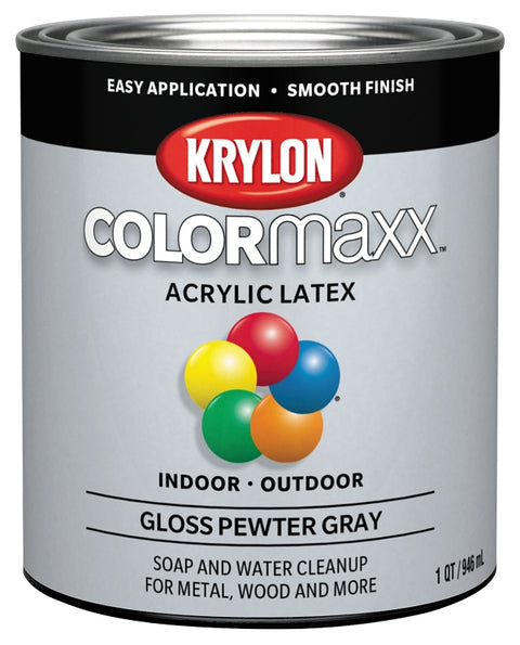 Krylon K05644007 Paint, Gloss, Pewter Gray, 32 oz, 100 sq-ft Coverage Area