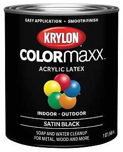 Krylon COLORmaxx K05626007 Exterior/Interior Paint, Satin, Black, 32 oz