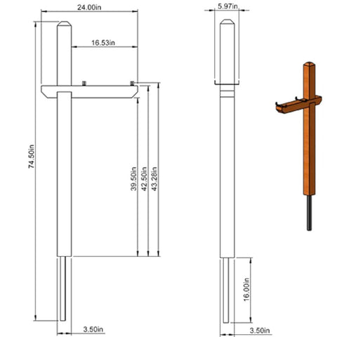 Gibraltar Mailboxes DPKX0000 Drive-in Mailbox Post, 24 in L, 6 in W, 59 in H, Wood