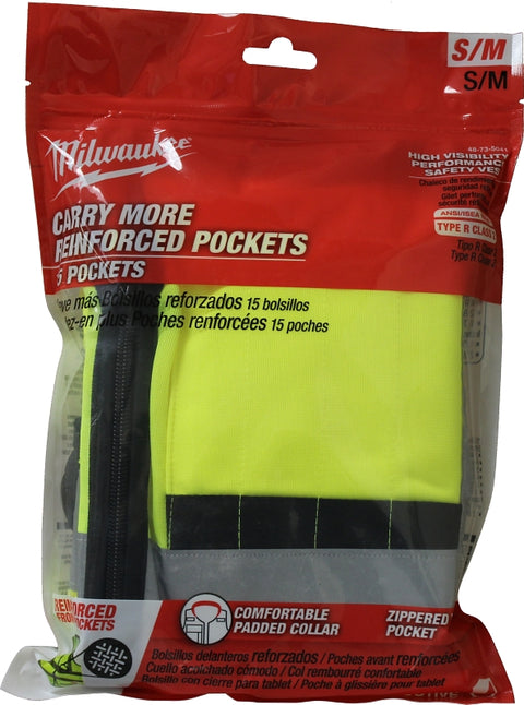 Milwaukee 48-73-5041 High-Visibility Safety Vest, S, M, Unisex, Fits to Chest Size: 38 to 42 in, Polyester, Yellow