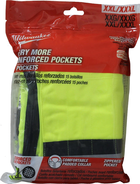 Milwaukee 48-73-5043 High-Visibility Safety Vest, 2XL, 3XL, Unisex, Fits to Chest Size: 46 to 50 in, Polyester, Yellow