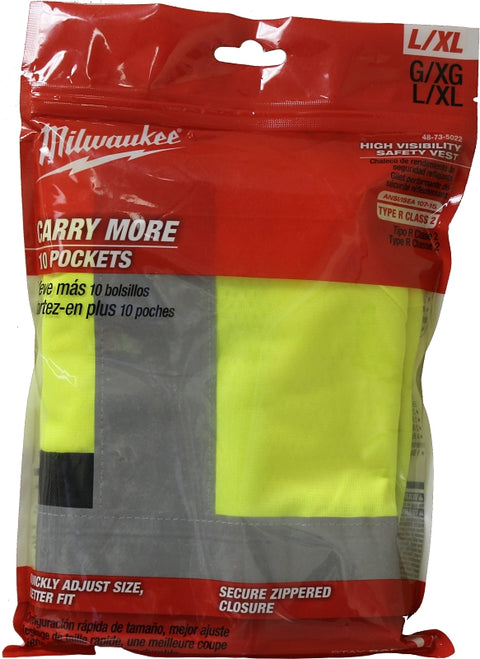 Milwaukee 48-73-5022 High-Visibility Safety Vest, L, XL, Unisex, Fits to Chest Size: 42 to 46 in, Polyester, Yellow