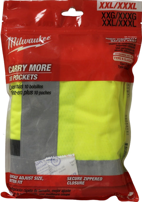 Milwaukee 48-73-5023 High-Visibility Safety Vest, 2XL, 3XL, Unisex, Fits to Chest Size: 46 to 50 in, Polyester, Yellow