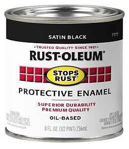 Rust-Oleum Stops Rust 7777730 Enamel Paint, Oil, Satin, Black, 0.5 pt, Can