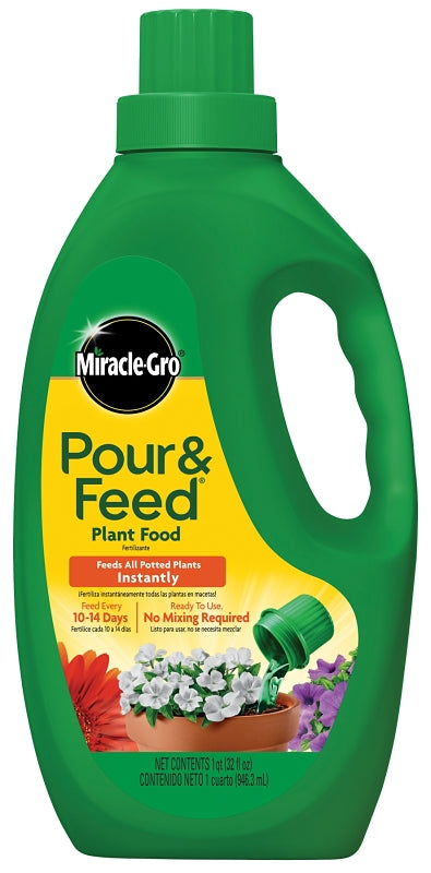Miracle-Gro Pour & Feed 1006002 Plant Food, 32 oz Bottle, Liquid, 0.02-0.02-0.02 N-P-K Ratio