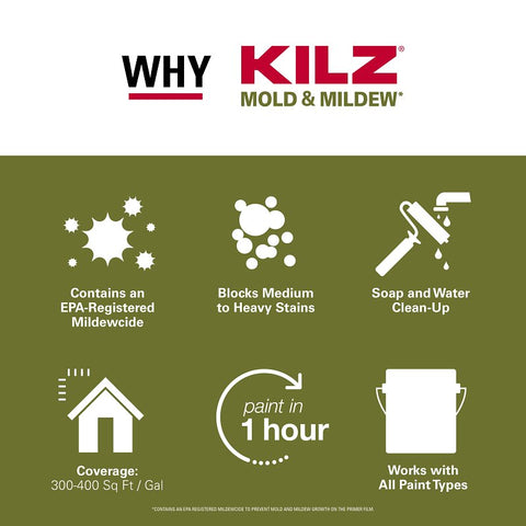 Kilz L204611 Primer, 300 to 400 sq-ft/gal Coverage Area, 1 gal, Pack of 4