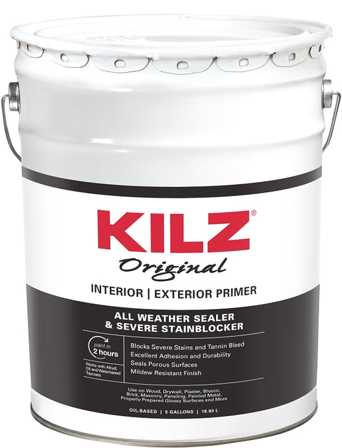 Kilz 10090 Primer, 300 to 400 sq-ft/gal Coverage Area, White, 5 gal