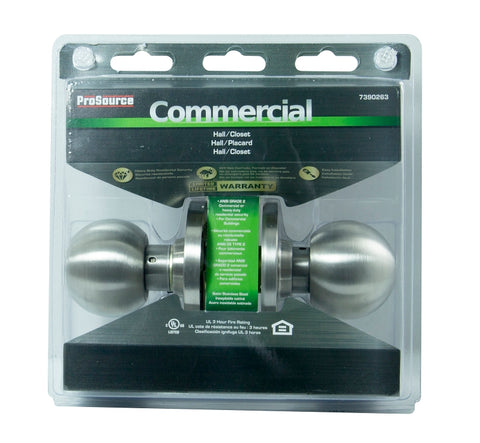 ProSource C363BV-PS Passage Knob, Metal, Stainless Steel, 2-3/4 in Backset, 1-1/4 to 1-13/16 in Thick Door