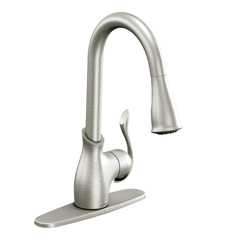 Moen Boutique Series CA87006SRS Pull-Down Kitchen Faucet, 1.5 gpm, 1-Handle, 1, 3-Faucet Hole, Metal