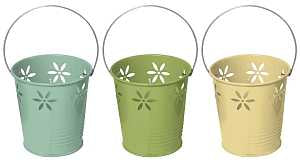 Seasonal Trends Y1279 Flower Bucket Citronella Candle, Cylinder, Assorted, 18 to 20 hr Burn Time Metal Bucket, Pack of 24