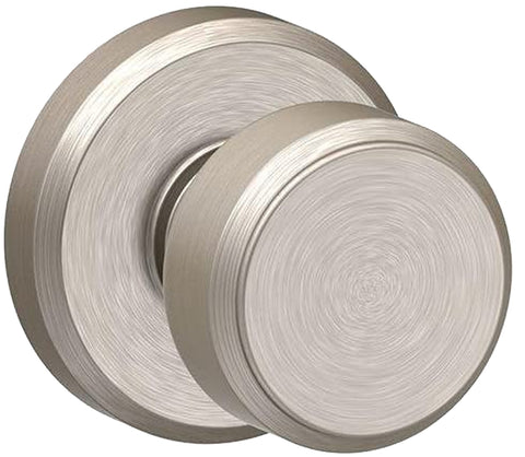 Schlage F Series F10VBWE619 Passage Knob, Bowery, Round, 2-3/4 in Dimensions, Metal, Satin Nickel, Reversible Hand