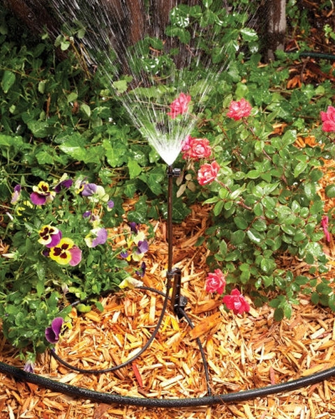 Rain Bird MSSTKTQ1SX Series Fan Micro Spray with Tall Staked Riser, 0 to 31 gph, 30 psi Operating, Part-Circle, Black