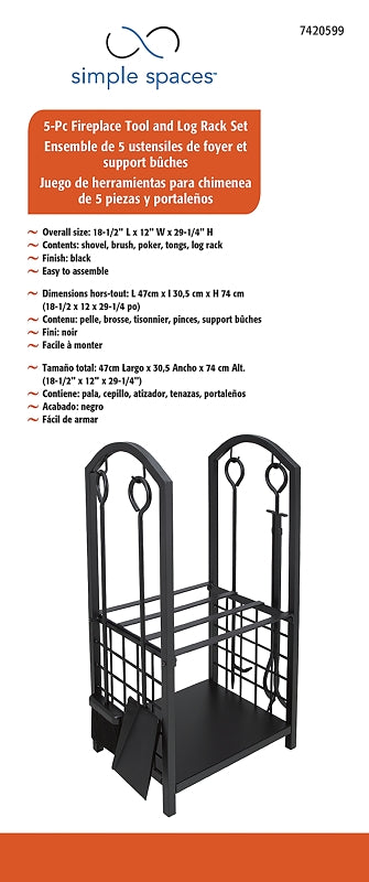 Took Rack Backing Simple Spaces T88091BK Fireplace Log & Took Rack Set, 12 in W, 29-1/4 ...