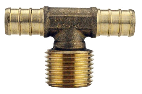 Apollo APXMT12 Pipe Tee, 1/2 in, Barb x MPT x Barb, Brass, 200 psi Pressure