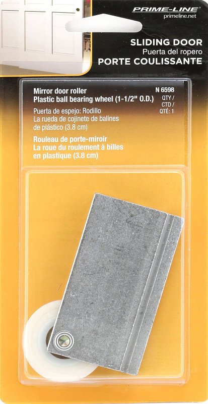 Prime-Line N 6598 Roller Assembly, 1-1/2 in Dia Roller, 5/16 in W Roller, Aluminum/Nylon, Silver, 1-Roller, 40 lb