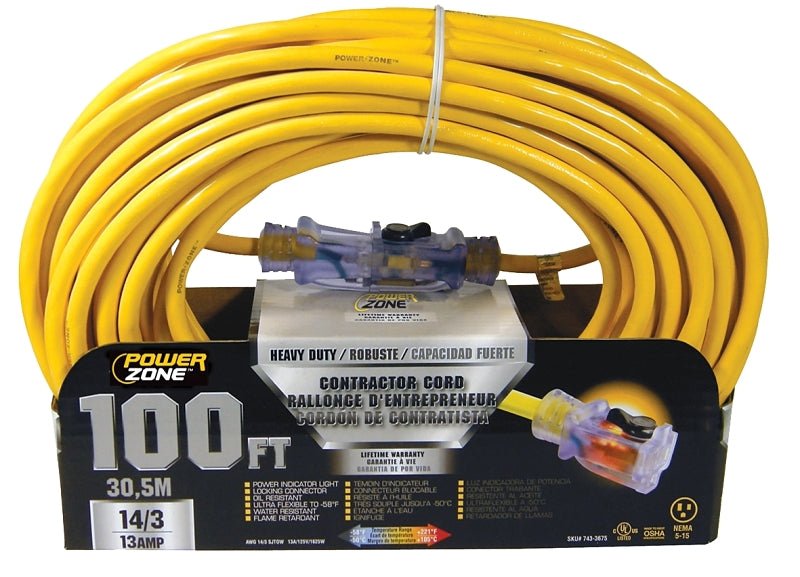 PowerZone ORP511735 Contractor Cord, 14 AWG Cable, 100 ft L, 13 A, 125 ...