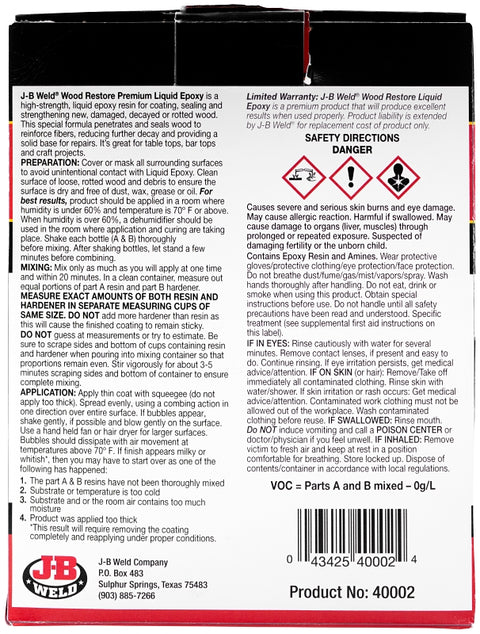 J-B Weld 40002 Epoxy Wood Restore Kit, Liquid, Slight, Clear, 32 oz, Pack of 3