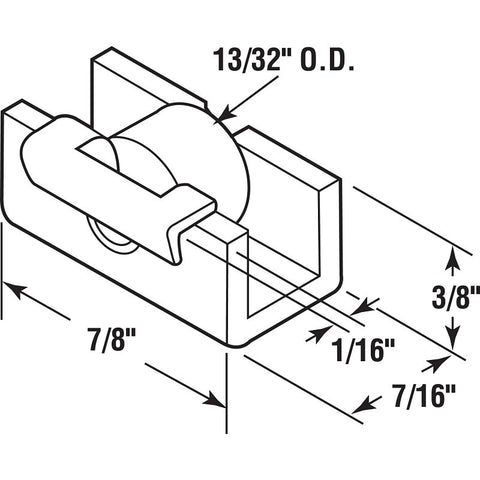 Prime-Line G 3065 Roller Assembly, 3/8 in W, 7/8 in L, Nylon/Plastic, White