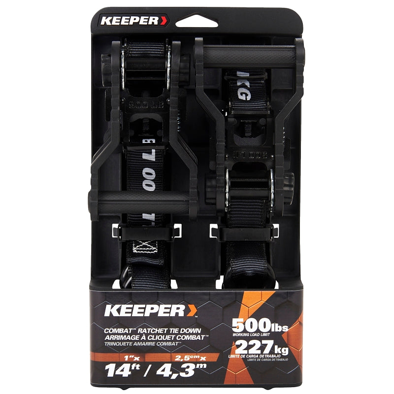 Keeper 85454 Tie-Down, Combat Ratchet Adjustment, 1 in W, 14 ft L, Bla ...