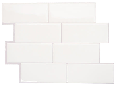 Smart Tiles Mosaik Series SM1100G-04-QG Wall Tile, 8.38 in L Tile, 11.56 in W Tile, Straight Edge, Resin, White, Glossy, Pack of 6