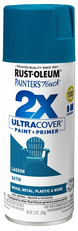 Rust-Oleum Painter's Touch 2X Ultra Cover 334074 Spray Paint, Satin, Lagoon, 12 oz, Aerosol Can