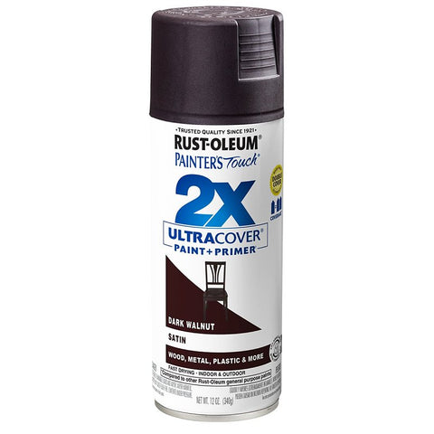 Rust-Oleum Painter's Touch 2X Ultra Cover 334064 Spray Paint, Satin, Dark Walnut, 12 oz, Aerosol Can