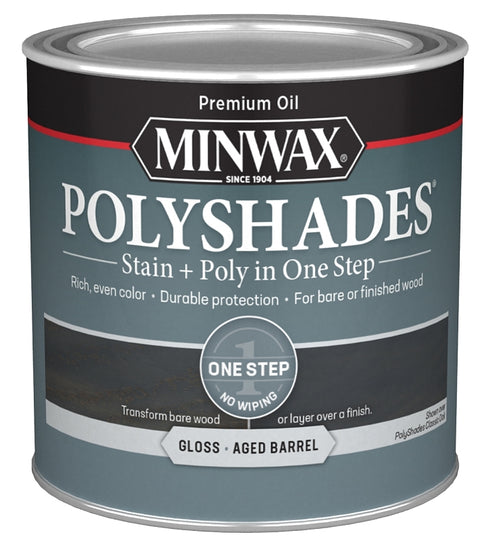Minwax PolyShades 214994444 Interior Wood Stain, Gloss, Aged Barrel, Liquid, 0.5 pt