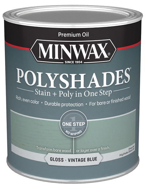 Minwax PolyShades 614944444 Interior Wood Stain, Gloss, Vintage Blue, Liquid, 1 qt