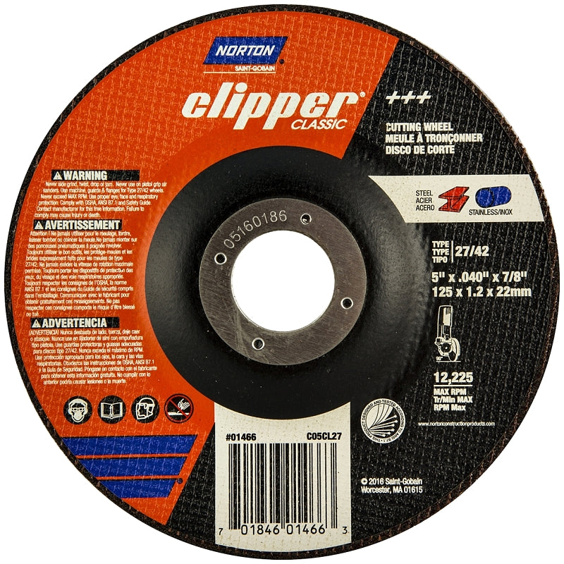 Norton Clipper Classic A AO Series 70184601466 Cut-Off Wheel, 5 in Dia ...