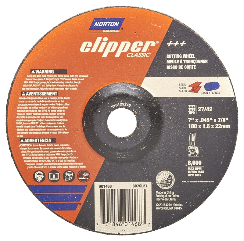 Norton Clipper Classic A AO Series 70184601468 Cut-Off Wheel, 7 in Dia ...