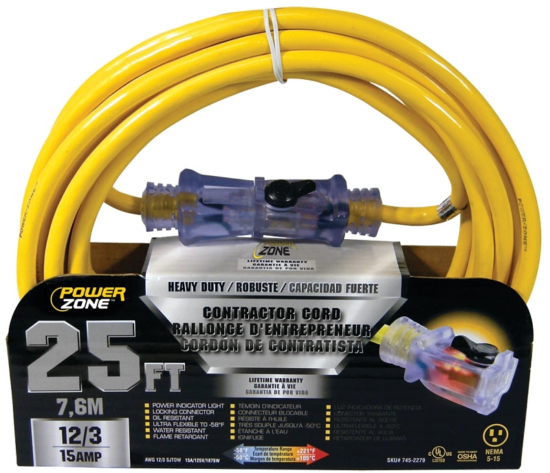 PowerZone ORP511825 Contractor Cord, 12 AWG Cable, 25 ft L, 15 A, 125 ...