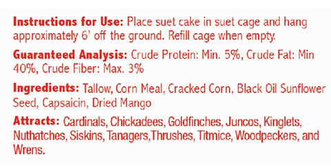 Heath DDC8-12 Cracked Corn Wild Bird Food, 11.75 oz, Suet Cake, Habanero Mango
