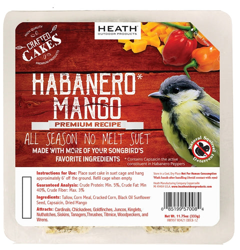 Heath DDC8-12 Cracked Corn Wild Bird Food, 11.75 oz, Suet Cake, Habanero Mango
