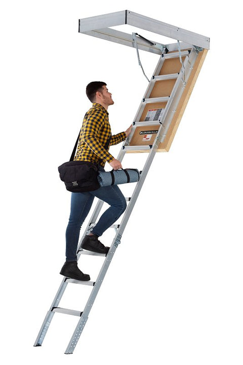 Louisville AEE3010 Energy Efficient Attic Ladder, 7.58 to 10.25 ft H Ceiling, 30 x 54 in Ceiling Opening, 375 lb