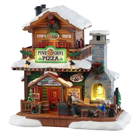 Lemax 55322 Christmas Decor, 8.07 in H, Pine Grove Pizza, Resin, LED, Pack of 4
