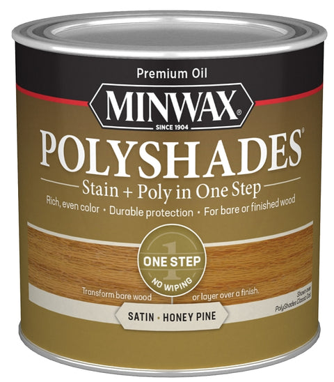 Minwax 213104444 Oilbased Polyurethane Stain, Satin, Liquid, Honey Pine, 0.5 pt, Can