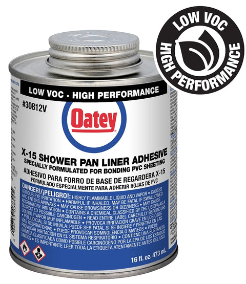 Oatey X-15 308122V Bonding Adhesive, 16 oz Can, Liquid, Clear/Yellow
