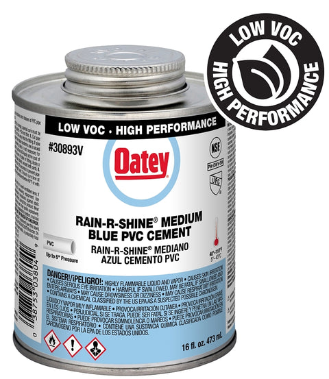 Oatey Rain-R-Shine 308933V Medium-Bodied Fast Set Cement, 16 oz Can, Liquid, Blue