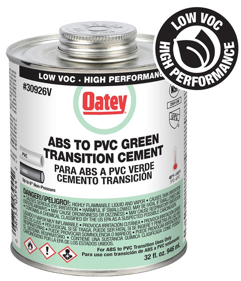 Oatey 30926V Medium-Bodied Transition Cement, 32 oz Can, Liquid, Green
