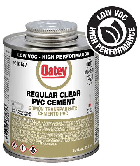 Oatey 31014V Regular-Bodied Fast Set Cement, 16 oz Can, Liquid, Clear