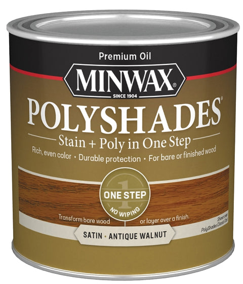 Minwax PolyShades 213404444 Wood Stain and Polyurethane, Antique Walnut, Liquid, 0.5 pt, Can
