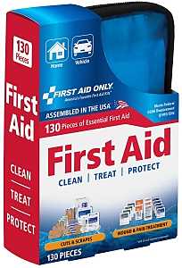 First Aid Only FAO-428 First Aid Kit, 130-Piece, Multi-Color, Includes: (10) 1 x 3 in Adhesive Plastic Bandages, Pack of 6