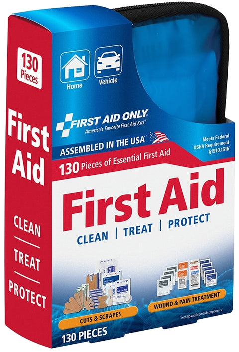 First Aid Only FAO-428 First Aid Kit, 130-Piece, Multi-Color, Includes: (10) 1 x 3 in Adhesive Plastic Bandages, Pack of 6