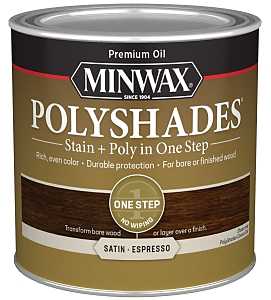 Minwax PolyShades 213974444 Waterbased Polyurethane Stain, Satin, Liquid, Espresso, 0.5 pt