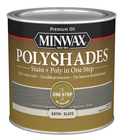 Minwax PolyShades 213984444 Interior Wood Stain, Satin, Slate, Liquid, 0.5 pt